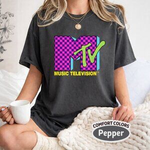 Comfort Colors MTV Music Television 80s Neon Logo Tee